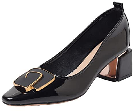 PTKG Chunky Blocco Basso Tacco Heels Pelle Scarpe con Tacco Donna Classiche Pumps Alto con Tacco Largo Ballerine A Blocco Medio Tacco 5CM,Nero,40EU