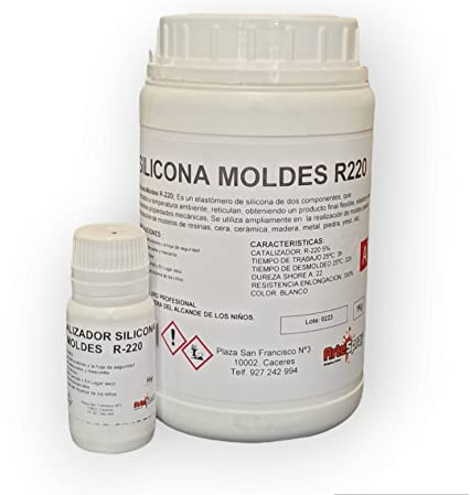Silicona Liquida Para Moldes R-220 1Kg + Catalizador, Realización de Moldes para Reproduccione en Resina Epoxi, Resina Poliuretano, Cera, Jabón, Escayola..
