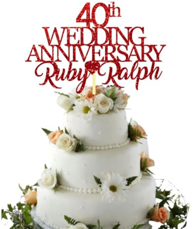 Custom Wedding Anniversary with Both Names. Any years any Names Personalised Cake Topper Glitter Card (GLITTER RED)
