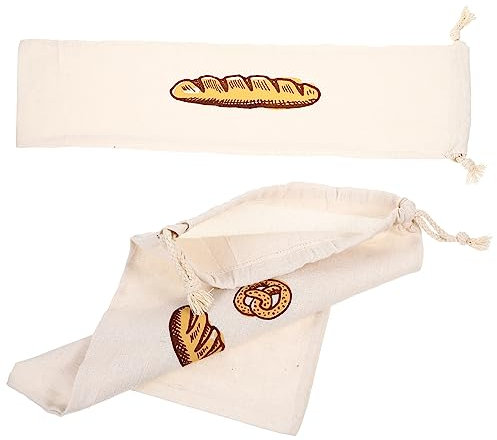 CAXUSD Reusable Linen Bread Storage Bags Set, Drawstring Bakery Loaf Holder, Natural Cotton Bread Keeper for Home Kitchen and Picnic, 2pcs (Horizontal + Vertical
