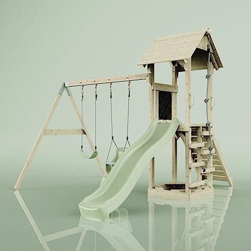 PolarPlay Tower Kids Wooden Climbing Frame - Swing Olavo Sage