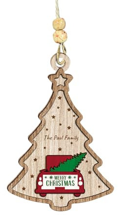 Weihnachtsbaumschmuck aus Holz, LKW, Tannenbaum, Auto, hängend, festlicher Baumschmuck aus Holz mit Lanyard, rustikaler kleiner Weihnachtsbedarf für Innen- und Außenbereich, Urlaub, Party-Dekoration