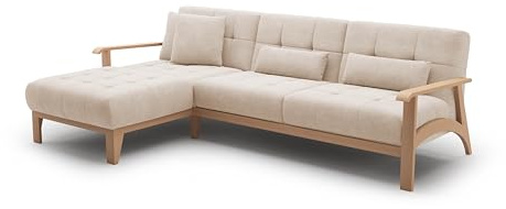 Cavadore Ecksofa Billan / Eckcouch im skandinavischen Design mit Longchair und massivem Holzgestell in Buche / 264 x 88 x 183 / Mikrofaser, Beige