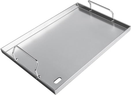 CANDANA Universal-Grillplatte, 43,2 x 33 cm, Edelstahl-Grillplatte für Gasgrill, Holzkohlegrills, Gasherd, flache Grillplatte mit abnehmbaren Griffen