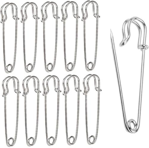 10PCS 3.5 Inch Large Safety Pins for Clothes, Strong Metal Big Blanket Pins Heavy Duty Nappy for Clothing,DIY Craft Making,Jewelry Household