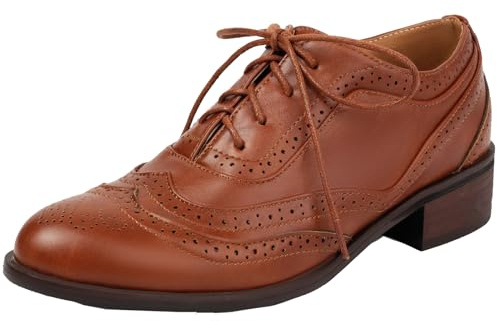 XINXINIO Brogues vintage pour femme avec talon moyen et lacets, marron, 39 EU