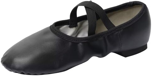 Asyusyu Black Jazz Shoes for Women Cross Strap Split Sole Jazz Dance Shoes PU-5.5 UK