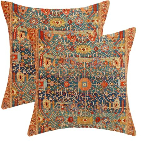 Boho kuddfodral 45 x 45 set med 2, röd bohemisk etnisk design dekorativ prydnadskuddöverdrag bondgård kudde kuddöverdrag för soffa utomhus