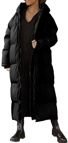 Väst utan ärmar dam lång pufferjacka för kvinnor, långärmad huvtröja, dunrockar med genomgående dragkedja, tjocka vindjackor med ficka ridjacka, svart, XL