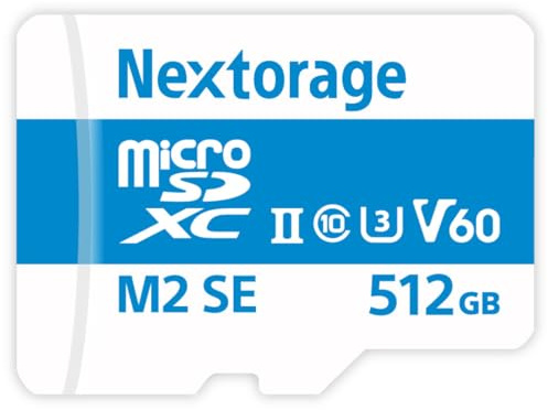 Nextorage japanische microSD-Karte UHS-II 512GB speicherkarte Canon Nikon | Max Lesen 280MB/s, Max Schreiben 190MB/s, GoPro, Olympus, Insta360, Smartphone, Drohnen, Action-Kamera, Video, NX-M2SE512G
