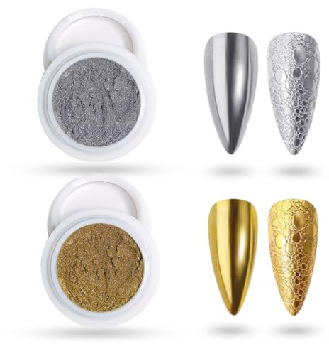 SULIUDAJI Gold Chrome Nail Powder, Upgrade Recipe: Crome Powder Nails Silver, Lasting Mirror Effect Nail Powder, Metal Chrome Powder Nails, Easy To Use Nail Glitter, Equipped With 4 Applicators