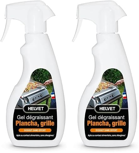 HELVET Nettoyant & Dégraissant Plancha & Grille Barbecue – Dissout Sans Effort les Graisses grâce à son Format Gel – Apte au Contact Alimentaire – 500 mL. (Lot de 2)