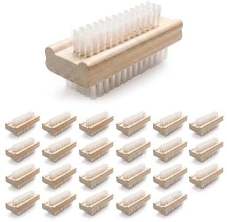 GEEZY Wooden Double Sided Nail Brushes with Firm Bristles, Pack of 24