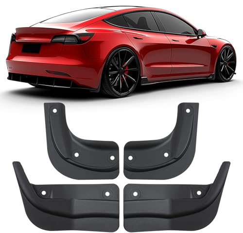 DREAMIZER Parafanghi Paraspruzzi Aggiornati per Tesla Model 3 2024 Protezione dai sedimenti del veicolo Nessuna perforazione Nessun nastro Parafanghi Protezione, 4 Pezzi