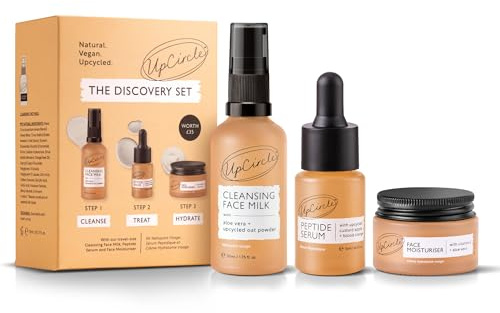 UpCircle Detekteringsset – rengöringsmjölk, ansiktsfukt och peptidserumtrio – E-vitamin, niacinamid + aloe vera – främjar kollagen, återfuktar och lugnar – vegansk + djurförsöksfri