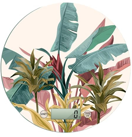 PETRAMARA Bilancia Digitale da Cucina in Vetro Decorata. Design Italiano, Alta Precisione e Qualità Made in Italy (Banana Leaves)