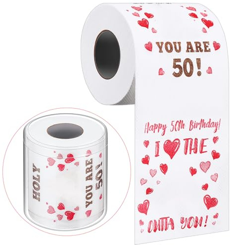 Clabby Lustige Streich-Toilettenpapier-Geburtstagsgeschenke für Frauen und Männer Lustiges Toilettenpapier zum Geburtstag Ideen Scherzgeschenk für Freunde Geburtstag Party Dekorationen(50. Geburtstag)