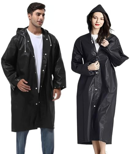 SHOCHX 2 Stück Regenjacken Wiederverwendbar Regenponcho, Unisex Eva Regenmantel Poncho Regenbekleidung Regenschutz Regen Zubehör für Wandern Camping Radfahren Reisen