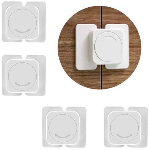 ZEWZE 4 pezzi di Sicurezza per Bambini - Blocca Porte, Cassetti, Armadi, Frigo e Finestre - Adesivo 3M Forte Senza Foratura - Compatibile con Mobili, Cucina - Bianco