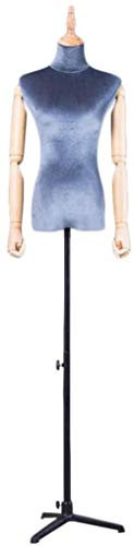 SHANYAYALI Weibliche Torso Schaufensterpuppe mit hölzernen Armen und Eisenständer für Kleidung Schmuck Display (grau)
