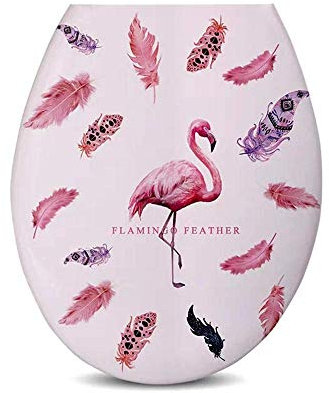 SAJMAKUWLA Toilet seat einfach zu montieren schönes aufgedrucktes Design Ersatz for verdickten Toilettendeckel universelles U-Typ-PP-Panel for Badezimmertüren(Flamingo)