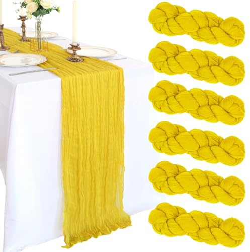 Lot de 6 chemins de Table en étamine, 3 m de Long, en Gaze Rustique et bohème pour fête de Mariage, Anniversaire, fête prénatale, Centre de Table d'été, décoration d'intérieur