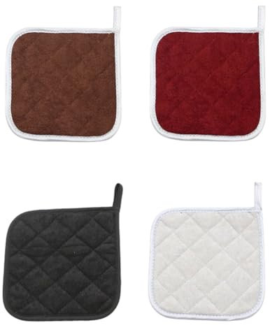 ZEXIJOW Set di 4 presine per cucina,Puro cotone resistente al calore,Resistenti al calore 550℉,Con foro per appendere,17CM*17CM(Nero Rosso Grigio Caffè)