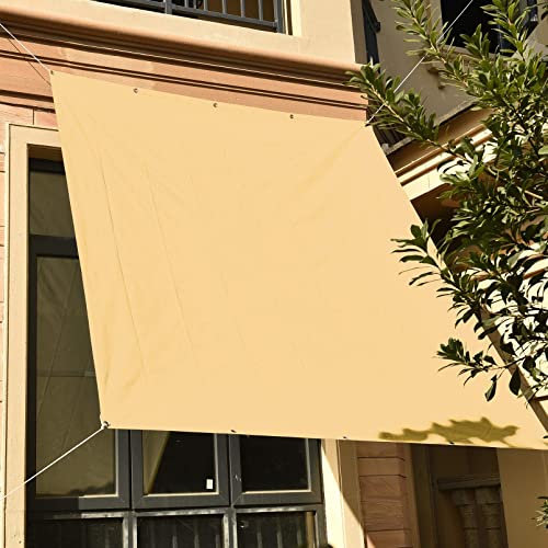 Sonnensegel, wasserdicht, rechteckig, 1,6 m x 1,8 m, starker und stabiler Gartenschirm mit Seil und Aluminiumösen, ideal für Außenbereich, Hof, Party, cremefarben