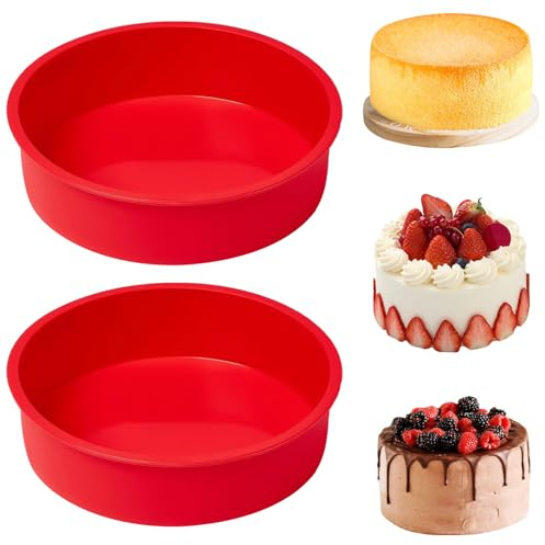 YXHZVON Silikon Backform 20 cm, 2 Stücke Silikon-Motivbackform Rund, Backform für Heißluftfritteuse, Kuchenform für Kuchen und Brote, Rot