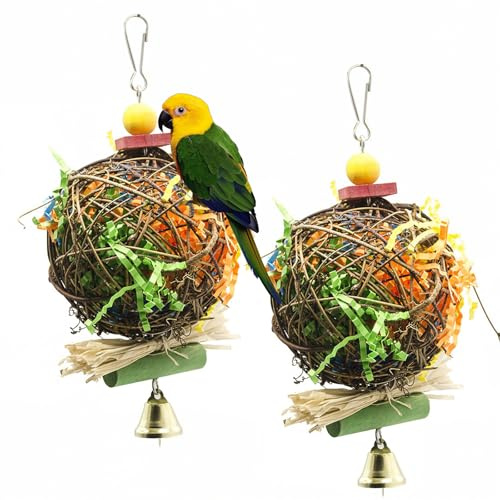 TFLPUO Budgies Toys Lot de 2 jouets pour oiseaux, cage à oiseaux, en rotin naturel, accessoires pour perruches, perroquets (20 x 10 cm)