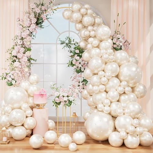 Kit di 83 palloncini a doppio strato bianco perla (45/30/25/10/12,7 cm) con adesivi perlati, catene per compleanni, matrimoni, baby shower, decorazioni per feste