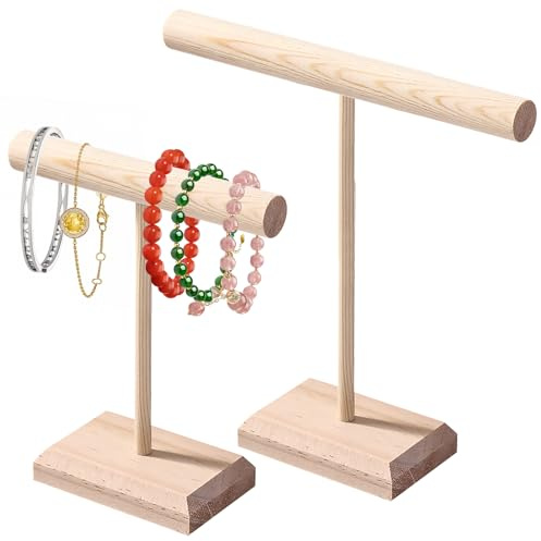 Galenecx 2 Pezzi Espositore Gioielli, Espositore a t in Legno Massiccio, Portacollane, Espositori Orecchini, Espositori Legno per Bracciali, Anelli e Collane