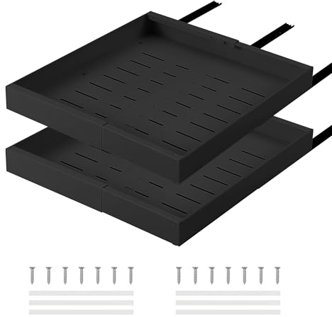 HaiYiZuhause Auszug Küchenschrank 53 cm Tief mit Kleber ohne Bohren 2er-Pack Schubladen organizer ausziehbare Schublade Küche Kohlenstoffstahl Teleskopschublade erweiterbare Breite 31-52 cm, schwarz