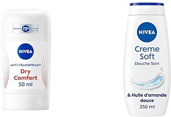 Lot NIVEA - Stick Dry Comfort - 72H Anti-Transpirant - Double Protection - 0% Alcool - Peaux Sensibles - 50 ml + Crème douche Soin (1 x 250 ml) Soin corps hydratant respecte et renforce le microbiome