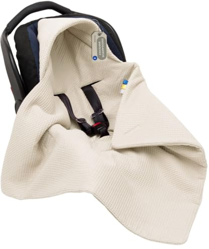 Solvera_Ltd Einschlagdecke Babyschale Kinderwagen Baumwolle Leinen | Waffelpiqué mit Windschutz und Klettverschluss, fuer Autositz Buggy, 3-5 Punkt-Gurt, atmungsaktiv, 0-4 Monate, Oeko-Tex