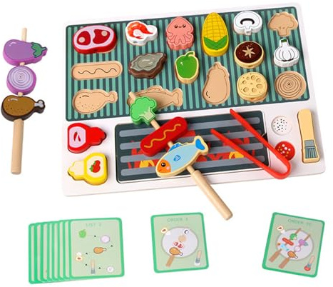 Oxtxuzdm Parrillas Juego de Cocina de Madera Juguetes para Niños Jugando Comer Antes Que Educación Niño Motorización Fina Cocina Madera Fingiendo Juguetes
