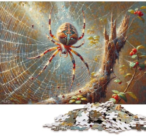 1000-teiliges Spinnennetz-Malerei-Kreatives quadratisches Puzzle für Erwachsene und Holzpuzzles, herausforderndes Spiel, 1000 Teile (75x50cm)