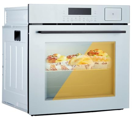 24 Single Wall Oven, 2.5 CF Built-in Electric Ovens with 5 Automatic Recipes, 3000W, 240V, Convection Oven, Stainless Steel, Touch Control, Timer, Safety Lock
