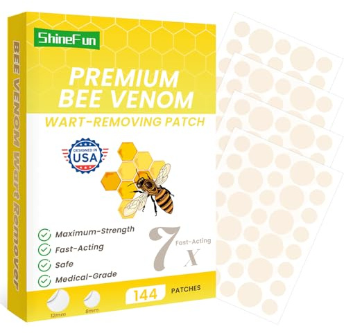 ShineFun Maximum-Strength Bee Venom Wart Remover Patches - Fast-Acting, Painless & Portable | Ideal for Sensitive Skin, Pain-Averse Users & All Skin Tones | 144 Count
