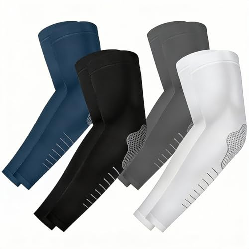 Wuneiox Arm Sleeves, UPF 50+ Cooling Arm Compression Sleeve for Women Men, Sun Protection UV Blocking Arm Protection Sleeves, 4 Pairs Arm Sleeve for Golf Baseball Football Running Cycling Driving