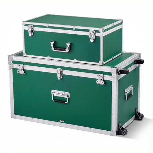 VEVOR Valigia Colore Verde Portaoggetti in Alluminio, Set 2 pz, Cassa in legno con Lucchetto, Rotelle e 3 Maniglie in Metallo, Baule Portautensili Decorativo con Coperchio per Appartamenti Dormitori