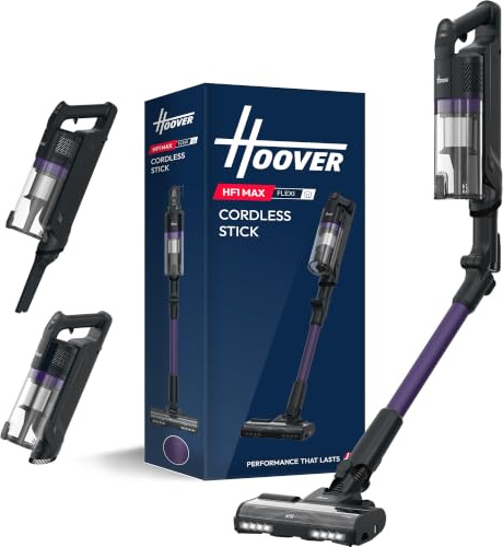 Hoover HF1Max Flexi Cordless Vacuum Cleaner Stick, 50min Runtime [XUKF1CHX] | Rechargeable Baggless Vacuum, 200W motor, Anti-Hair Wrap, Double Edge cleaning, QuickPark, LED Headlight, With Pet Brush
