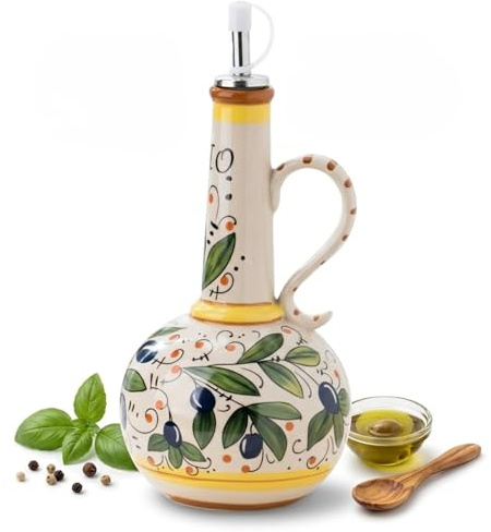 Générique Bouteille distributeur d'huile d'olive en céramique 700 ml avec bec verseur précis et poignée en acier inoxydable pour huile, vinaigre et sauces de cuisine