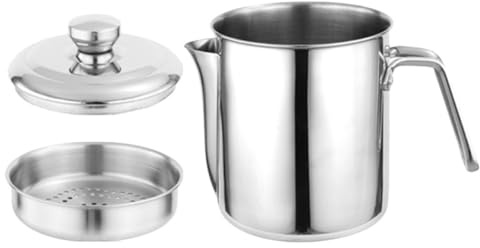 Zerodeko Olla de Acero Inoxidable 1.6l con Colador y Tapa, Filtro de Grasa para Cocina, Recipiente para Aceite Usado, Separador de Aceite con Malla Fina, Almacenamiento y Filtrado Eficaz