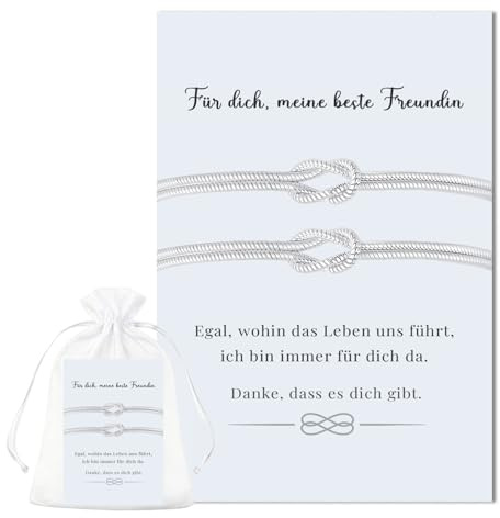 ELNIVOX Freundschaftsarmband 2 Stück 925 Silber für beste Freundin | Mit Karte „Für dich, meine beste Freundin“ und Organza Beutel, ideales Freundschaftsarmband Geschenk für Frauen.