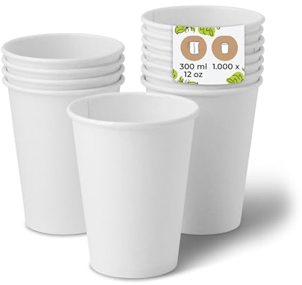 BIOZOYG 1000 Stück Kaffeebecher Pappbecher 300ml / 12 oz Ø 90 mm weiß - Einwegbecher plastikfrei - Becher aus nachhaltiger Forstwirtschaft - Kaffeebecher Einweg