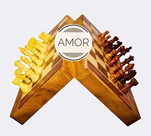 StonKraft Amor 12 x 12 Zoll (30 cm x 30 cm) Schachbrett aus Holz handgefertigt Reisen Faltbare magnetische Schachspiel