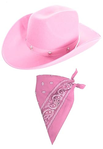 I LOVE FANCY DRESS Cowboyhut mit Sternnieten-Band und pinkem Paisley-Bandana-Kostüm-Set für Junggesellinnenabschied, Cowgirl-Set (1 Stück)