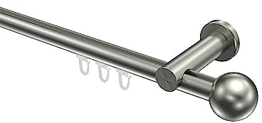 Interdeco Gardinenstangen mit Innenlauf Edelstahl Optik 20 mm Ø Platon Luino, 120 cm