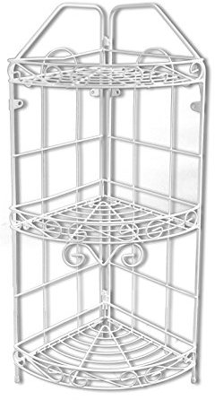 Vetrineinrete® Mensola da Bagno angolare da appoggio a 2 o 3 Livelli Ripiani scaffale in Acciaio Bianco portaoggetti ad Angolo Organizer portasapone e bagnoschiuma (Tre Ripiani) E4